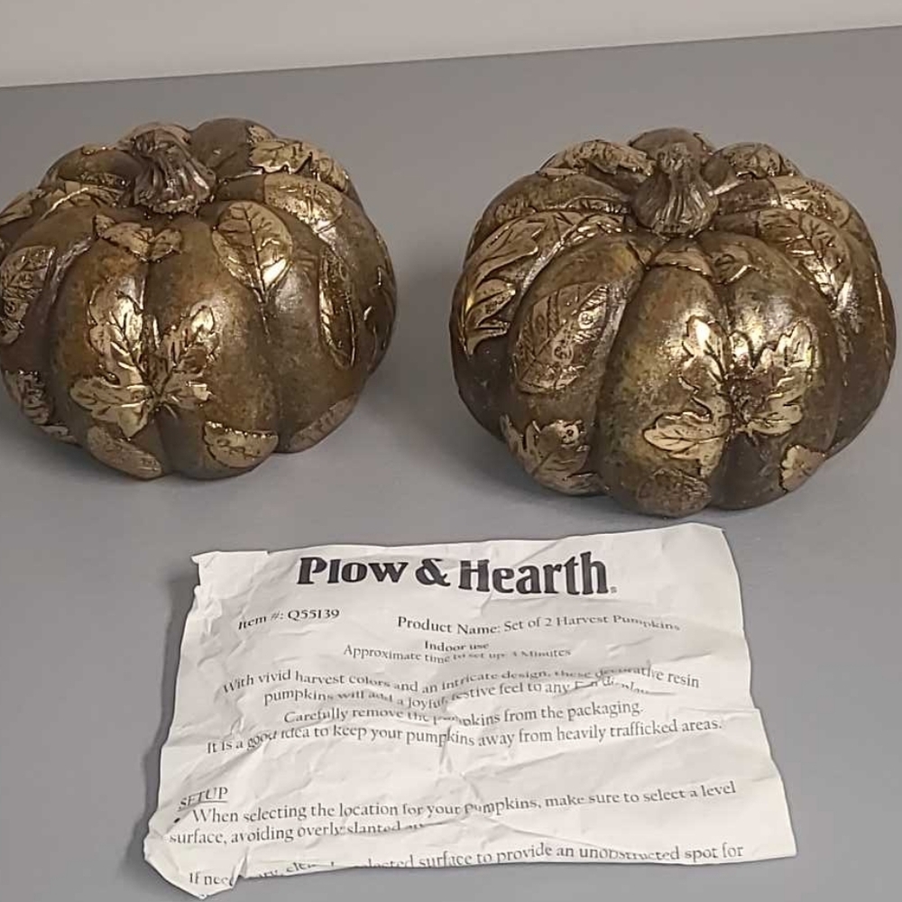 Plow & Hearth Golden Leaves Harvest Pumpkin Accents, Set of 2